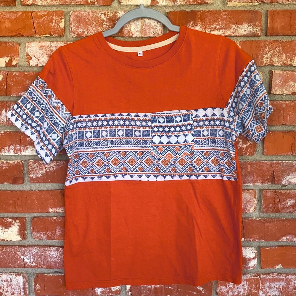 Patterned Orange Tee with Frocket